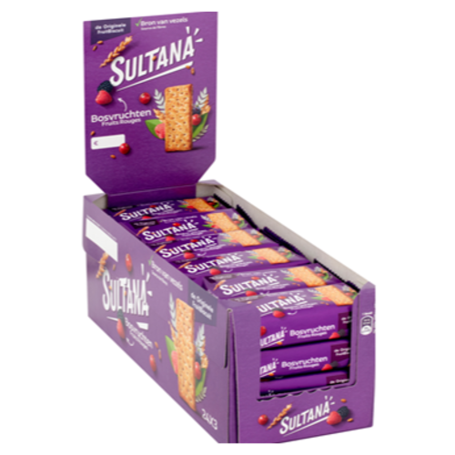 Sultana Fruitbiscuit Bosvrucht doos 24x48gr